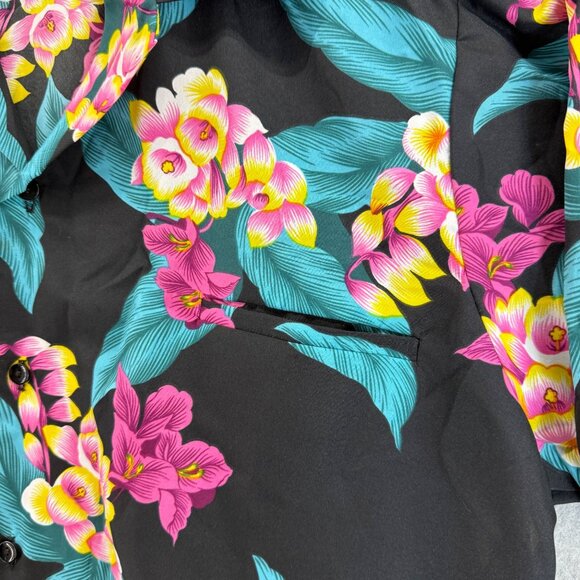 Hilo Hattie Black Pink Floral Hawaiian Button Front Shirt Size XL Vintage Aloha‎ - Picture 5 of 12